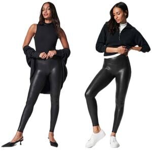 SPANX Faux Leather Black High-Waist Motto Leggings | Size Small